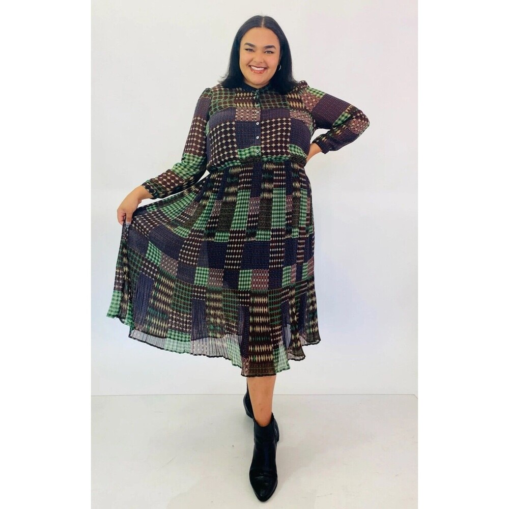 ModCloth Micro Pleated Pop-over Long Sleeve Shirt Dress XL